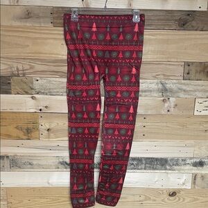Festive Christmas Size L/XL Red and Green Fleece Line Leggings